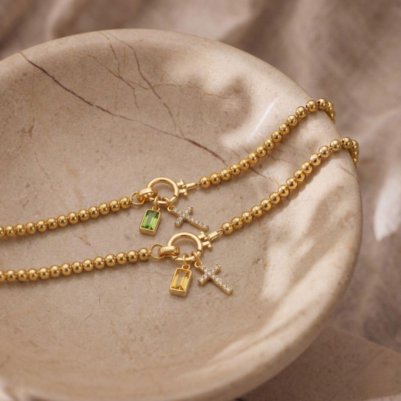 Gold Cross Birthstone Bracelet Margot