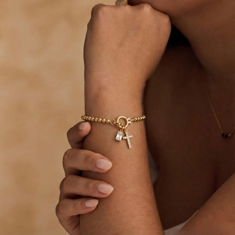 Gold Cross Birthstone Bracelet Margot