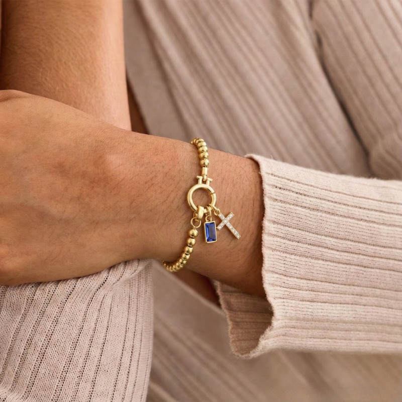 Gold Cross Birthstone Bracelet Margot