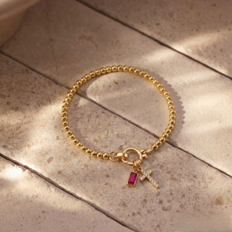 Gold Cross Birthstone Bracelet Margot