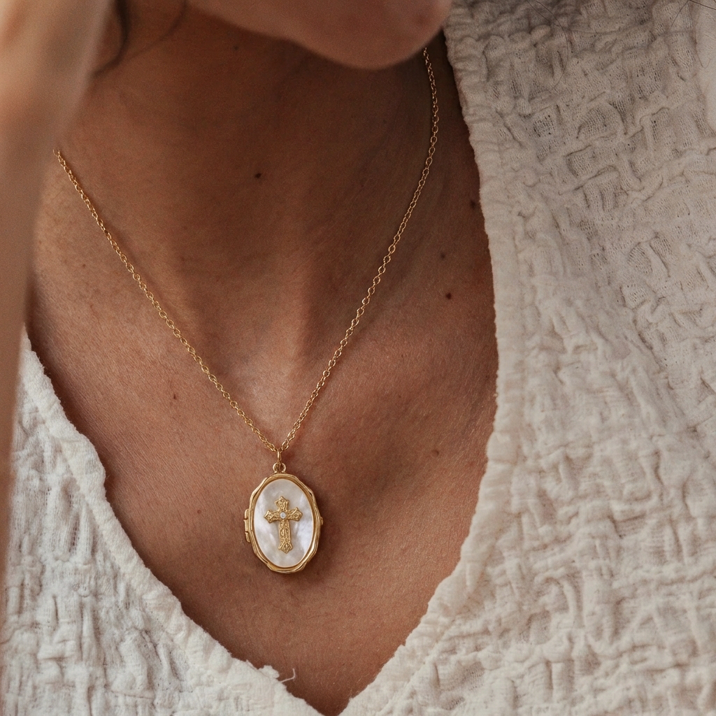 Gold Cross Locket Necklace Margot