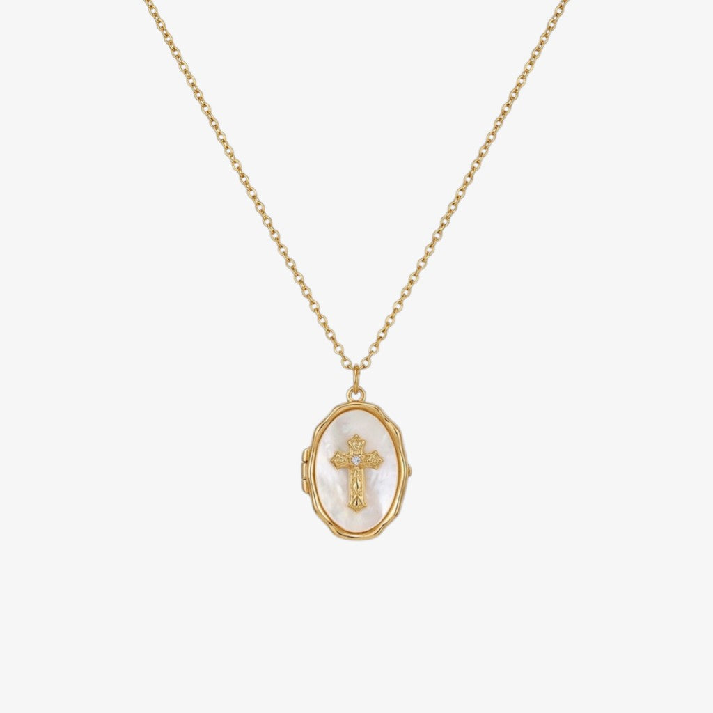 Gold Cross Locket Necklace Margot