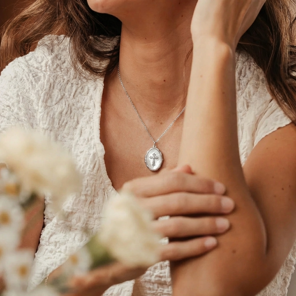 Gold Cross Locket Necklace Margot