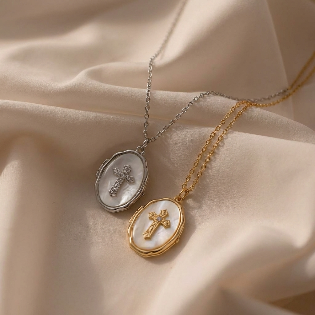 Gold Cross Locket Necklace Margot