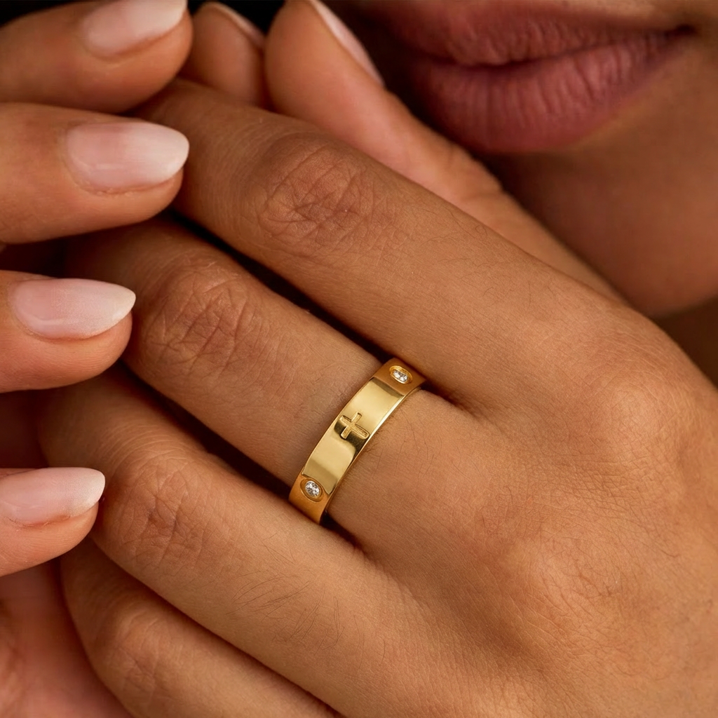 Gold Cross Ring with Crystals Margot