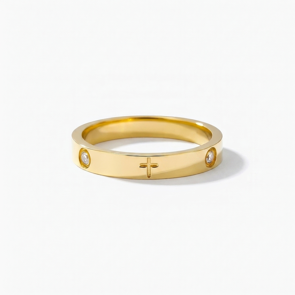 Gold Cross Ring with Crystals Margot