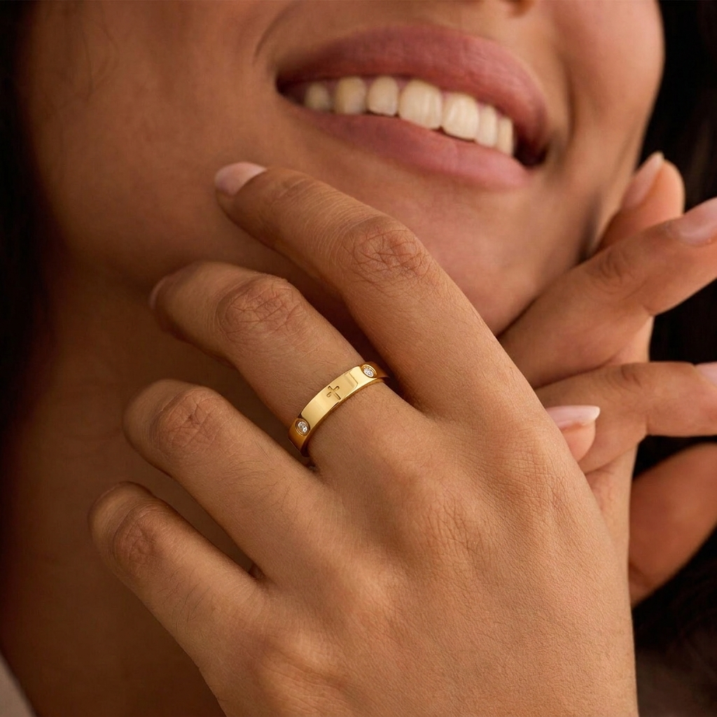 Gold Cross Ring with Crystals Margot