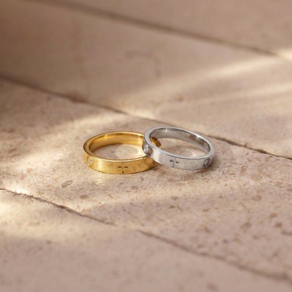 Gold Cross Ring with Crystals Margot
