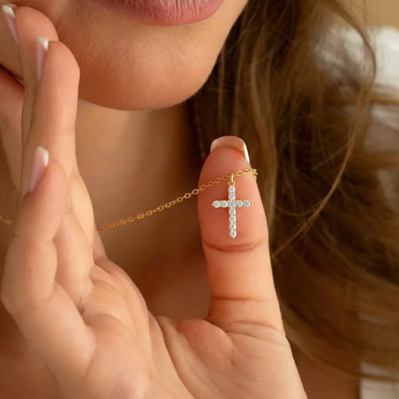 Gold Crystal Cross Necklace Margot