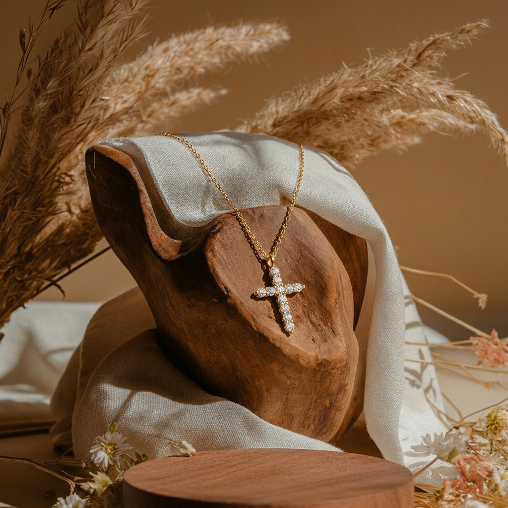 Gold Crystal Cross Necklace Margot