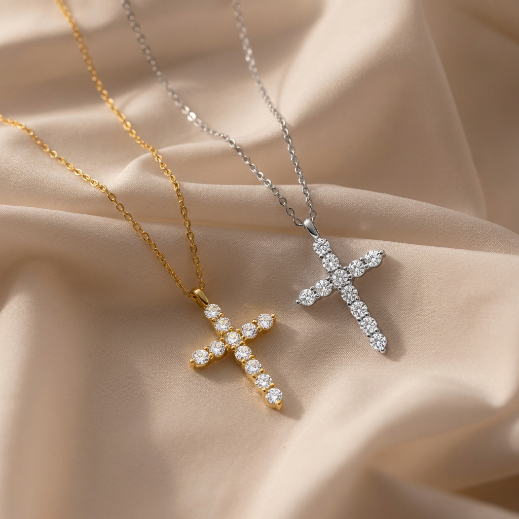 Gold Crystal Cross Necklace Margot