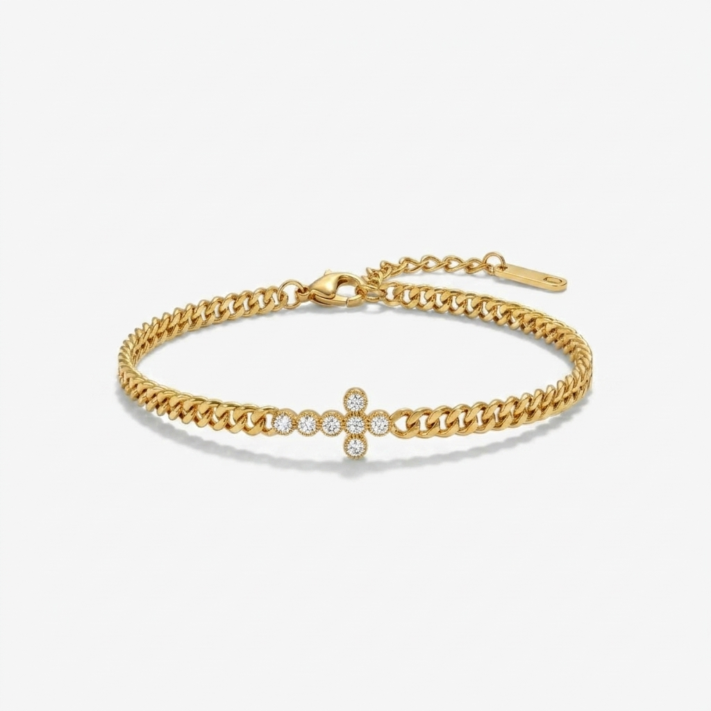 Gold Cuban Chain Cross Bracelet Margot