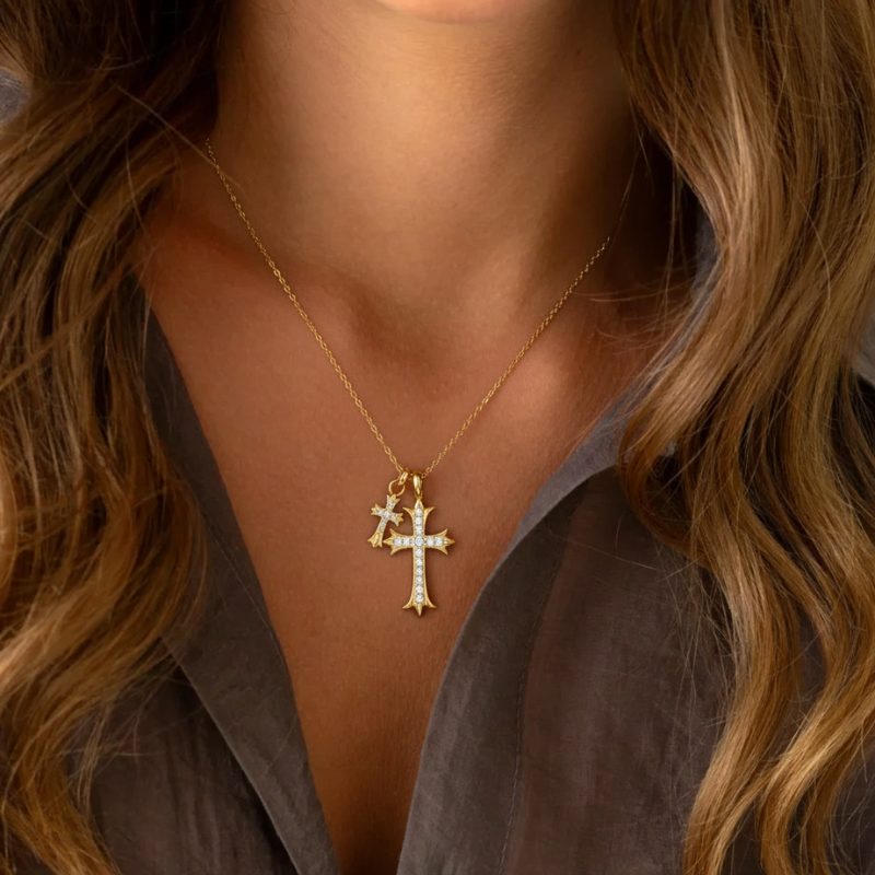 Gold Double Cross Necklace Margot