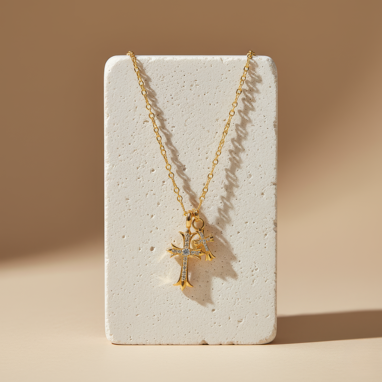 Gold Double Cross Necklace Margot