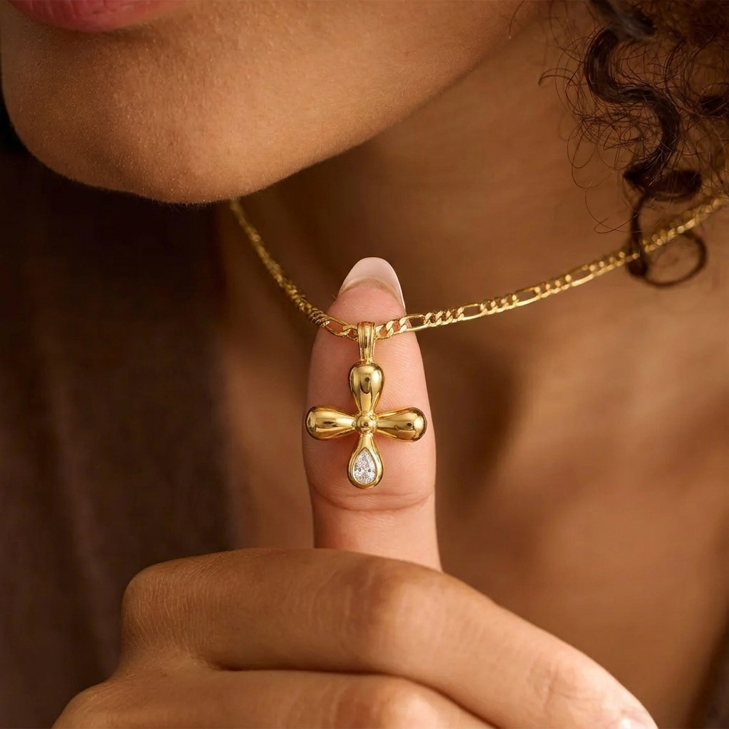 Gold Fleur Cross Necklace Margot
