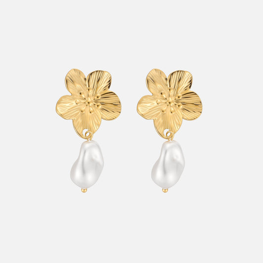 Gold Flower Pearl Drop Earrings Margot