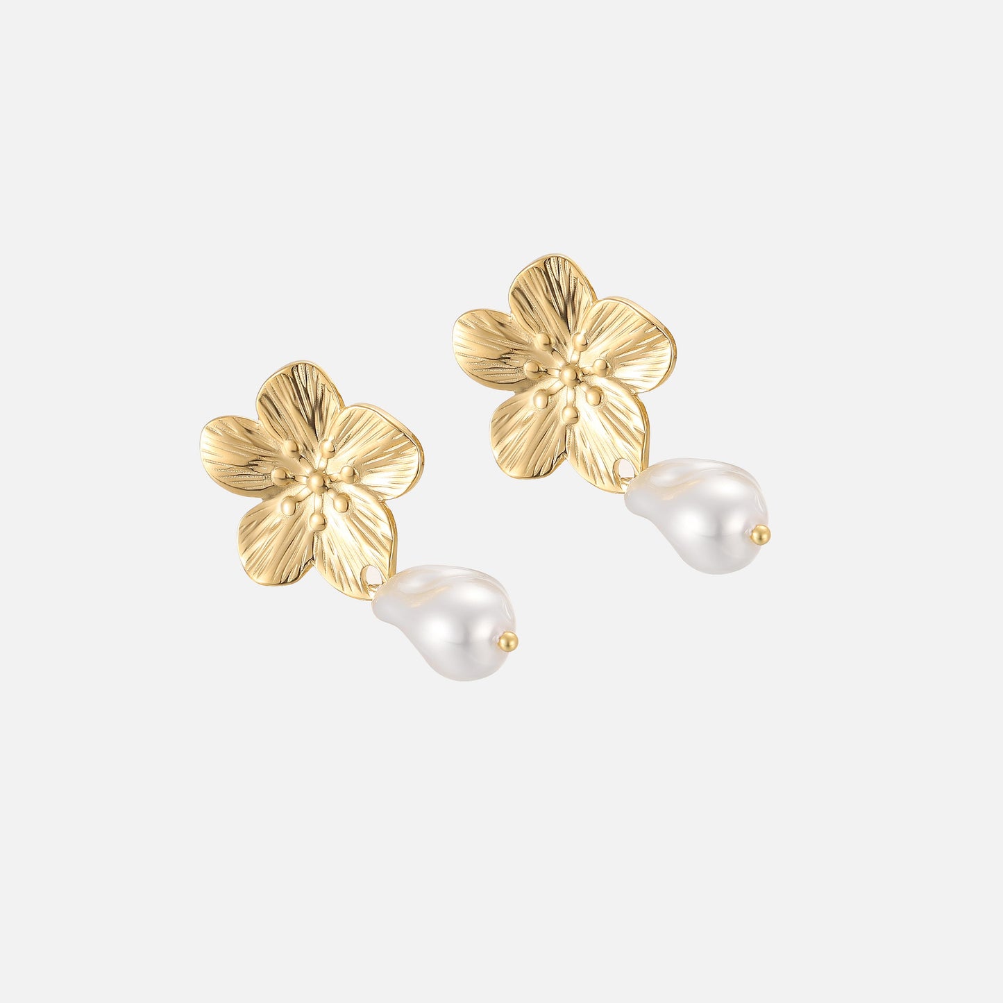Gold Flower Pearl Drop Earrings Margot