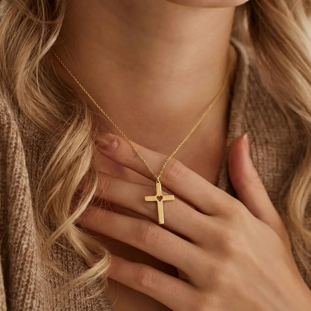 Gold Heart Cross Necklace Margot