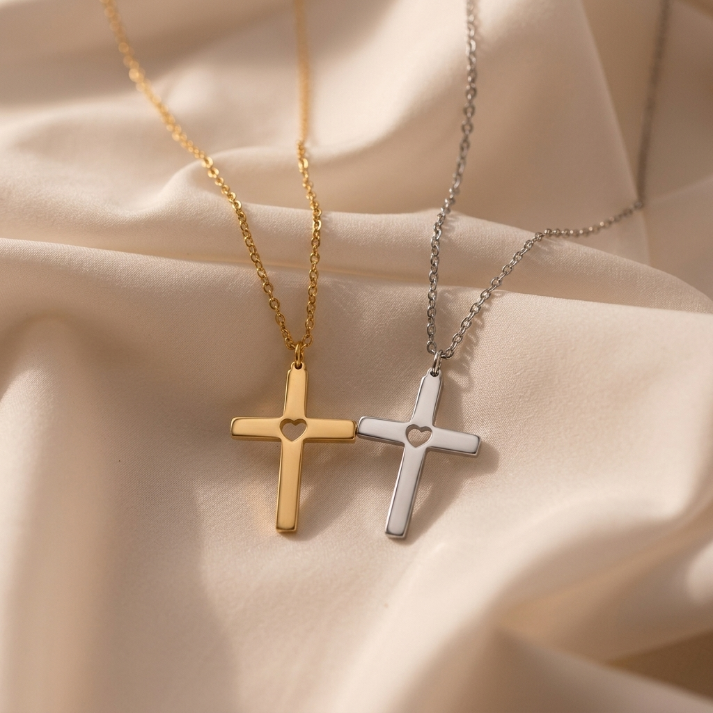 Gold Heart Cross Necklace Margot