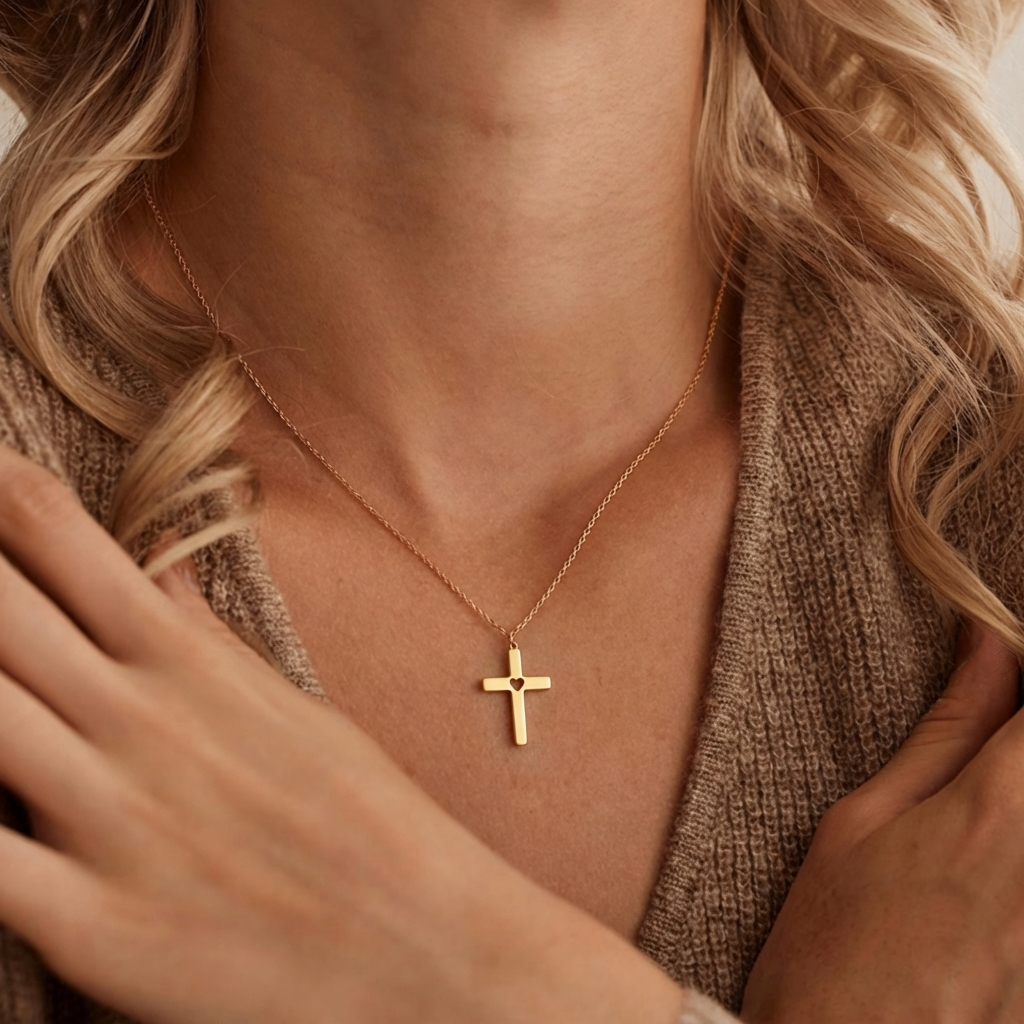 Gold Heart Cross Necklace Margot