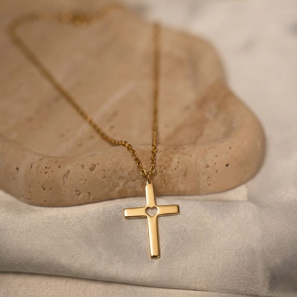 Gold Heart Cross Necklace Margot