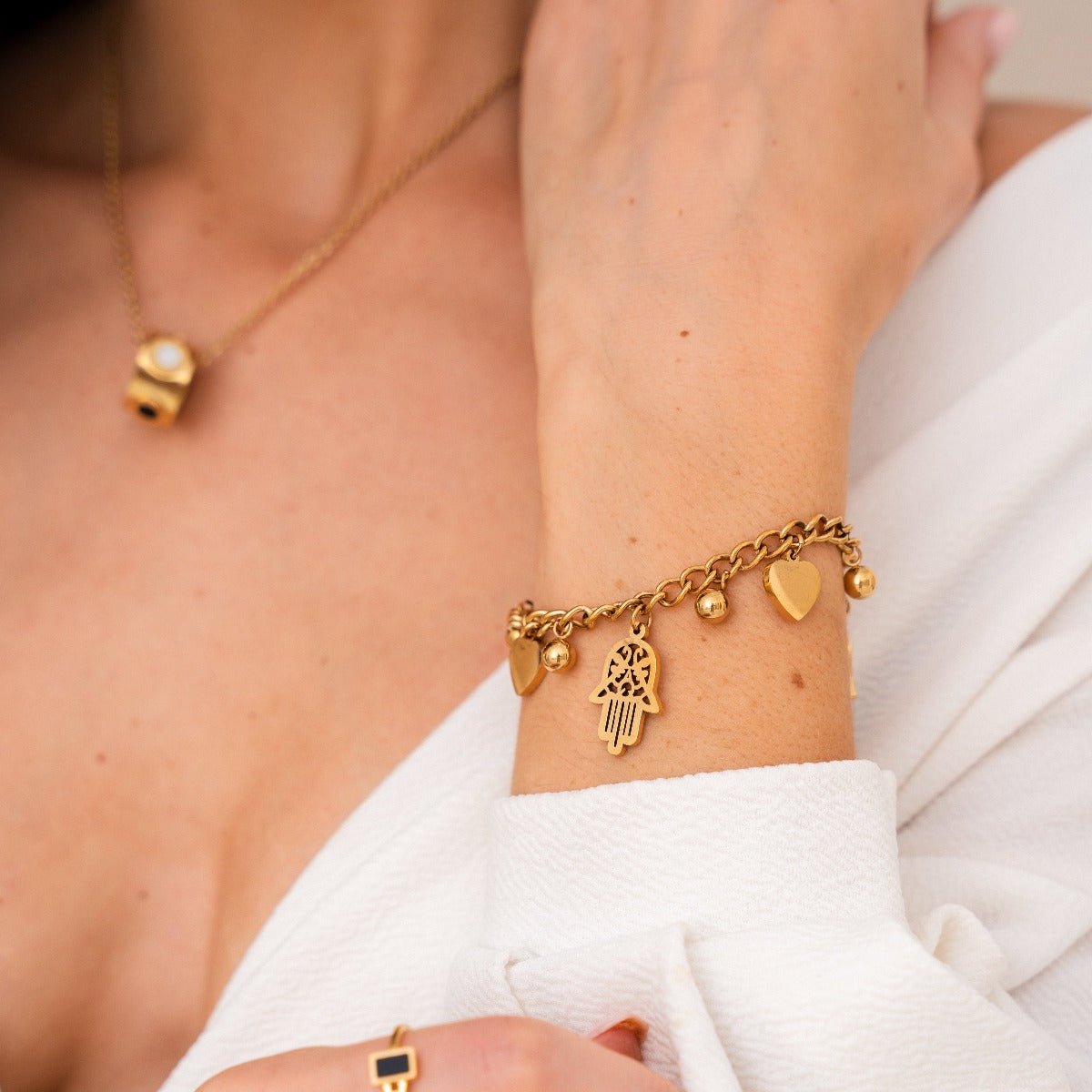 Gold Heart Hamsa Pendant Bracelet Margot