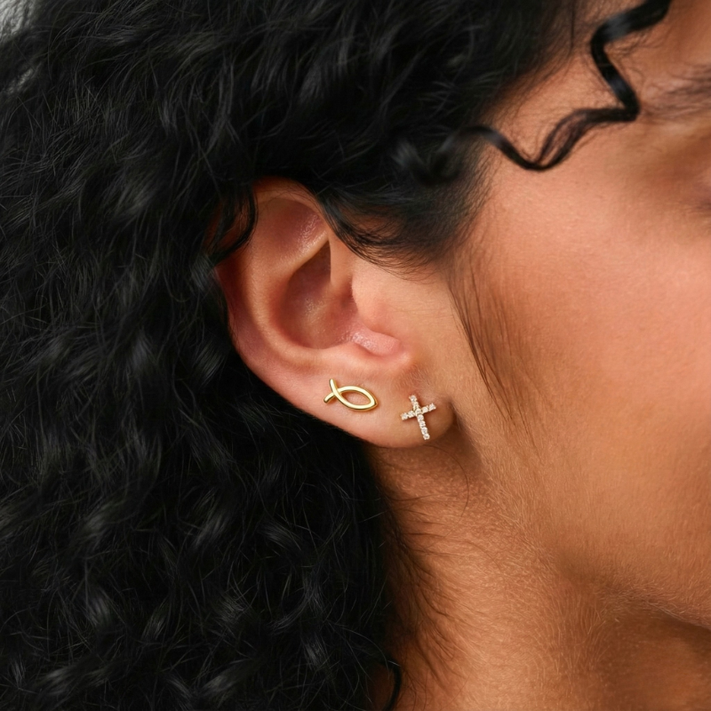 Gold Ichthys Stud Earrings Margot