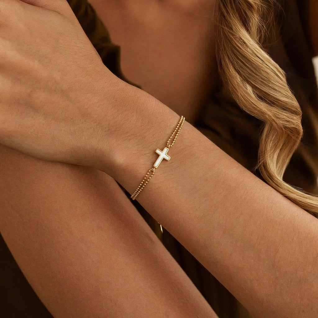 Gold Pearl Cross Bracelet Margot