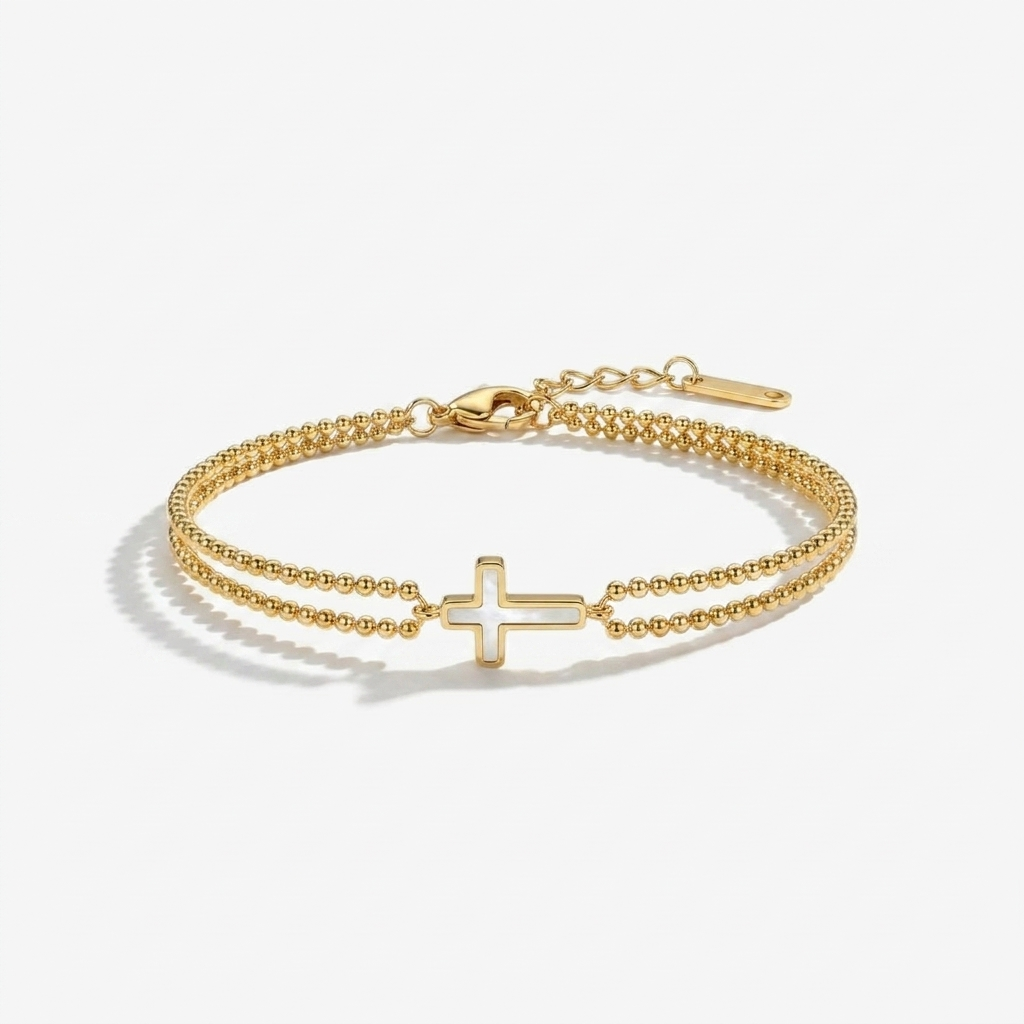Gold Pearl Cross Bracelet Margot