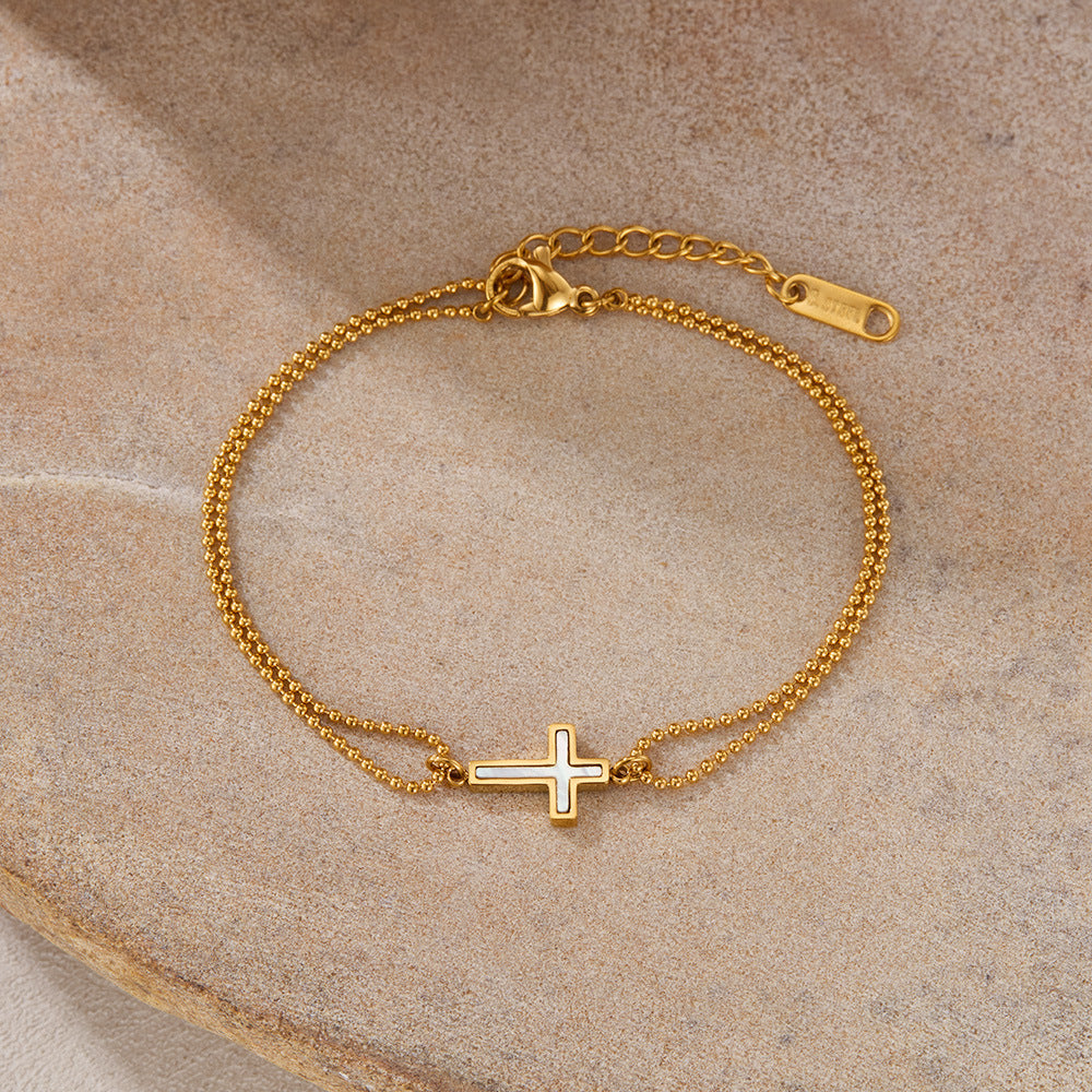 Gold Pearl Cross Bracelet Margot