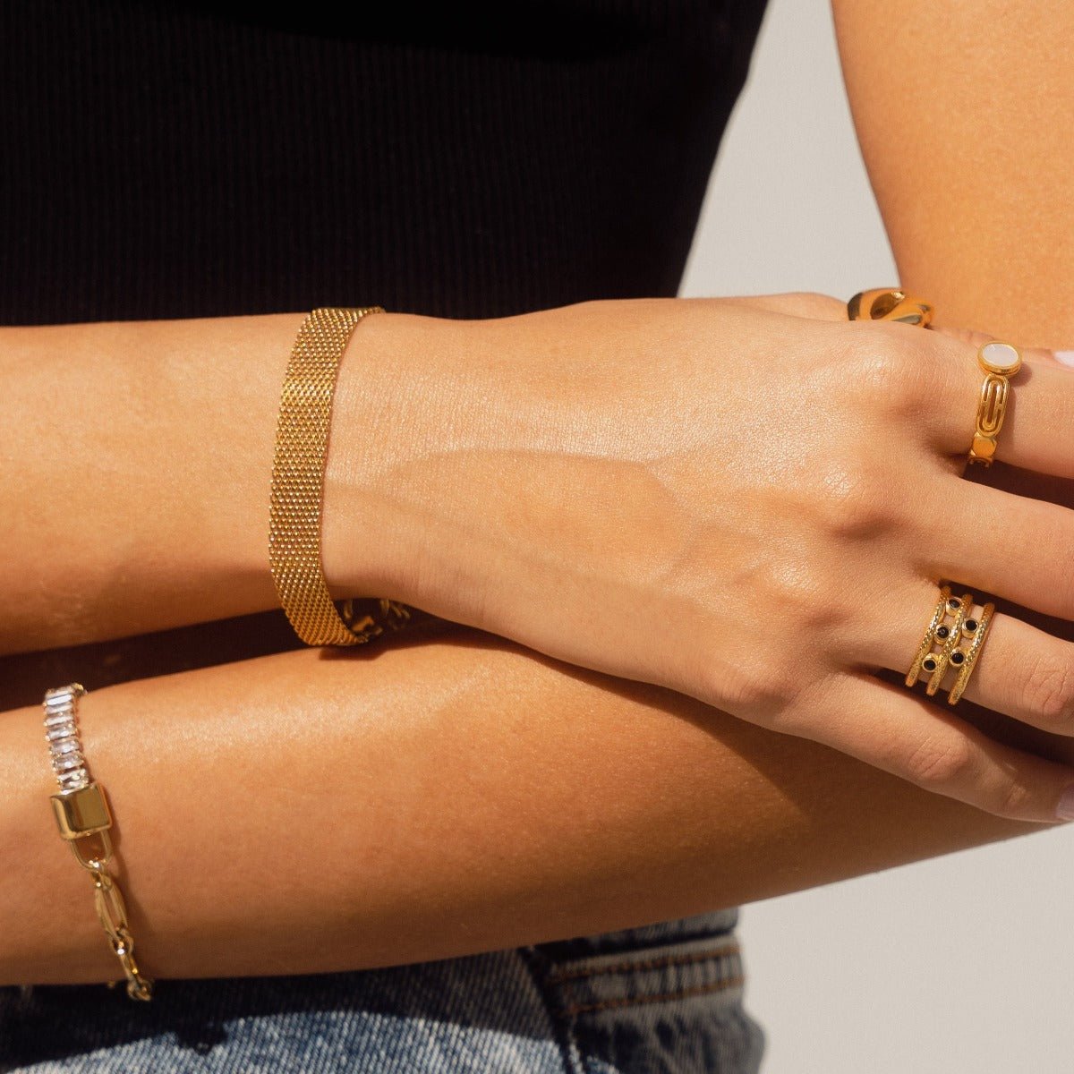 Gold Riviera Baguette Lock Bracelet Margot