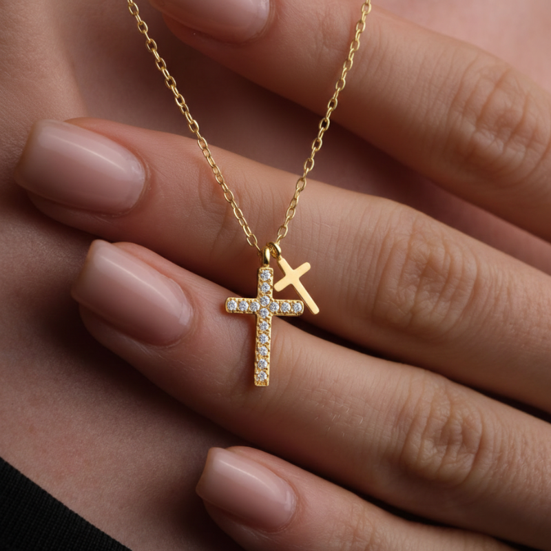 Gold Twin Cross Necklace Margot