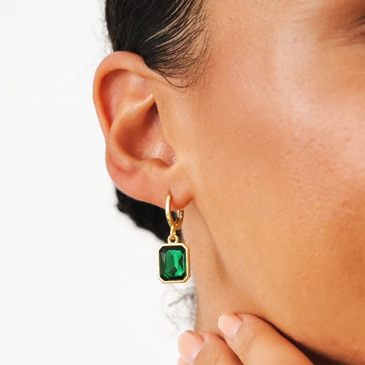 Green Crystal Hoop Earrings Gold Margot
