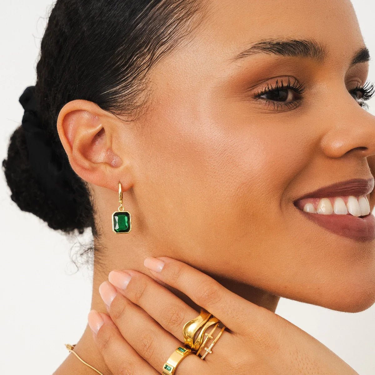 Green Crystal Hoop Earrings Gold Margot