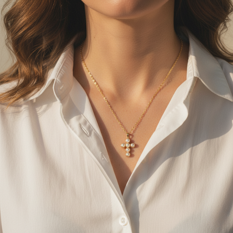 Halo Pearl Necklace Gold Margot