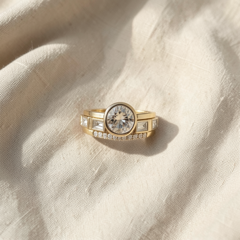 Inlaid Crystal Gold Ring Margot