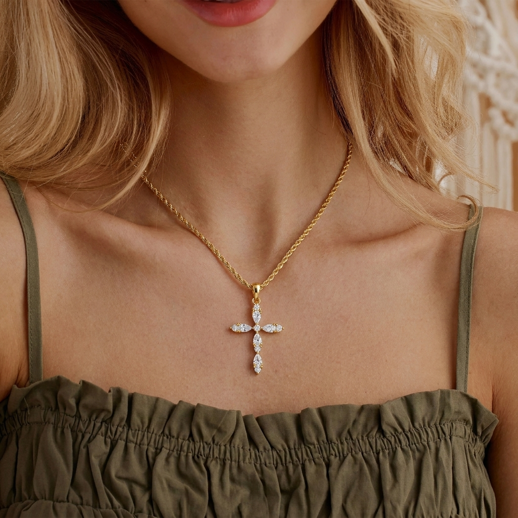 Marquise Gold Cross Necklace Margot