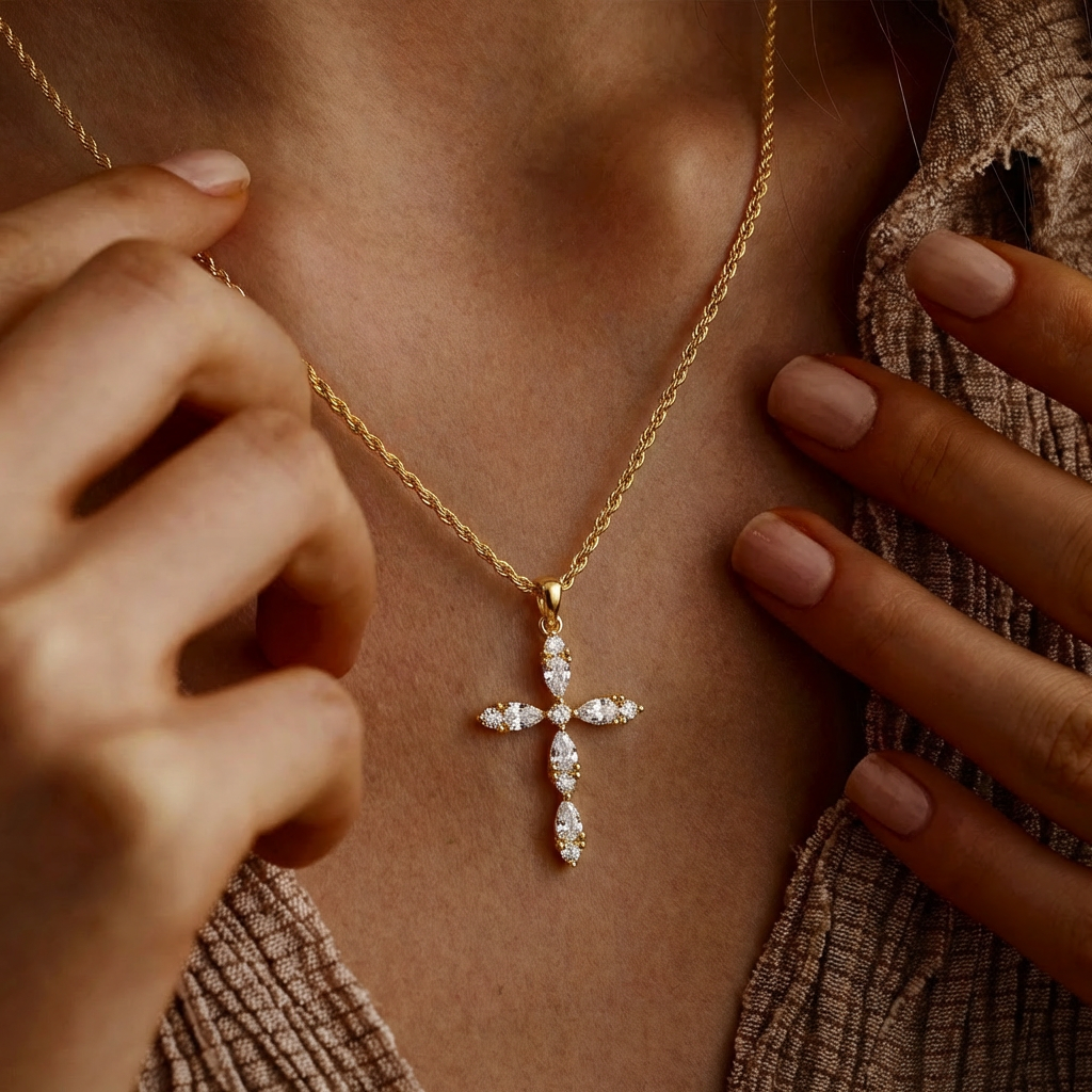 Marquise Gold Cross Necklace Margot