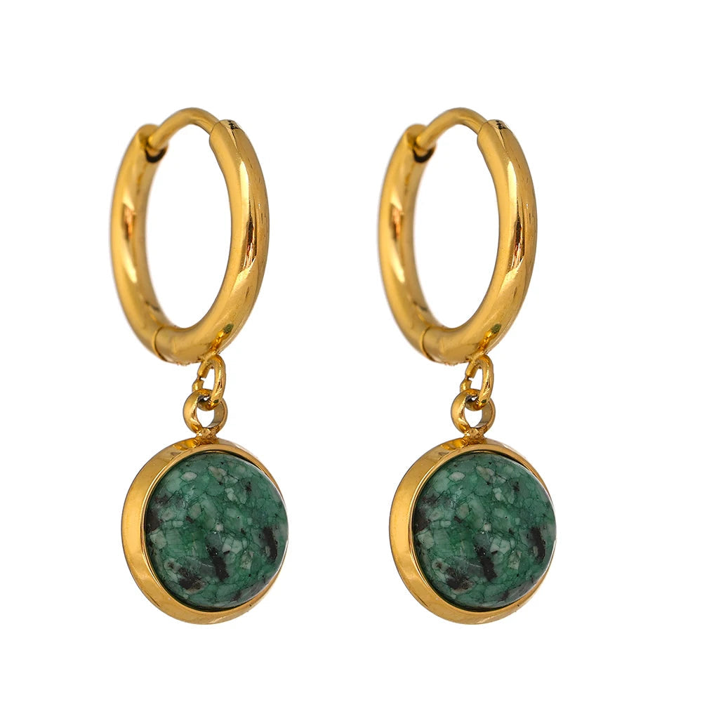 Natural Green Stone Silver Hoop Earrings Margot