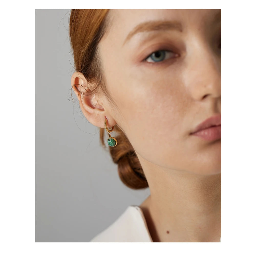 Natural Green Stone Silver Hoop Earrings Margot