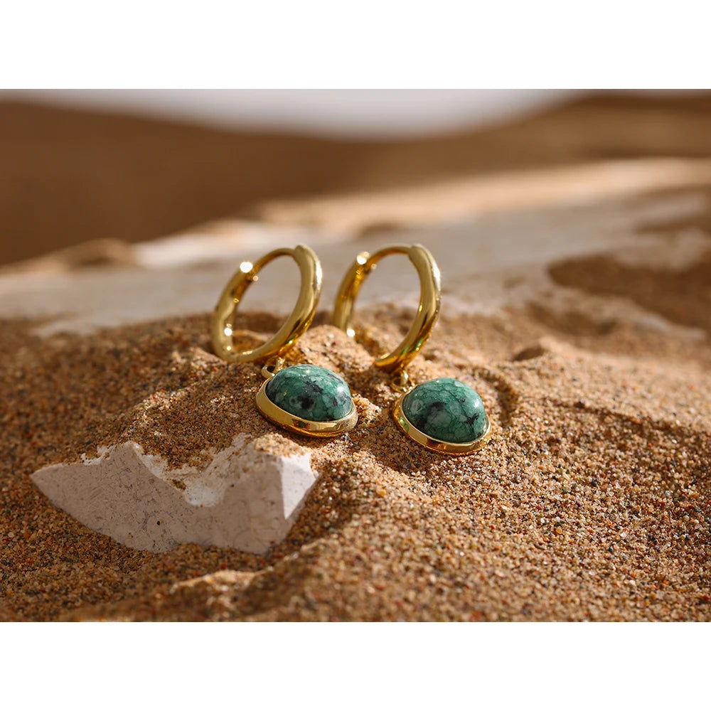 Natural Green Stone Silver Hoop Earrings Margot