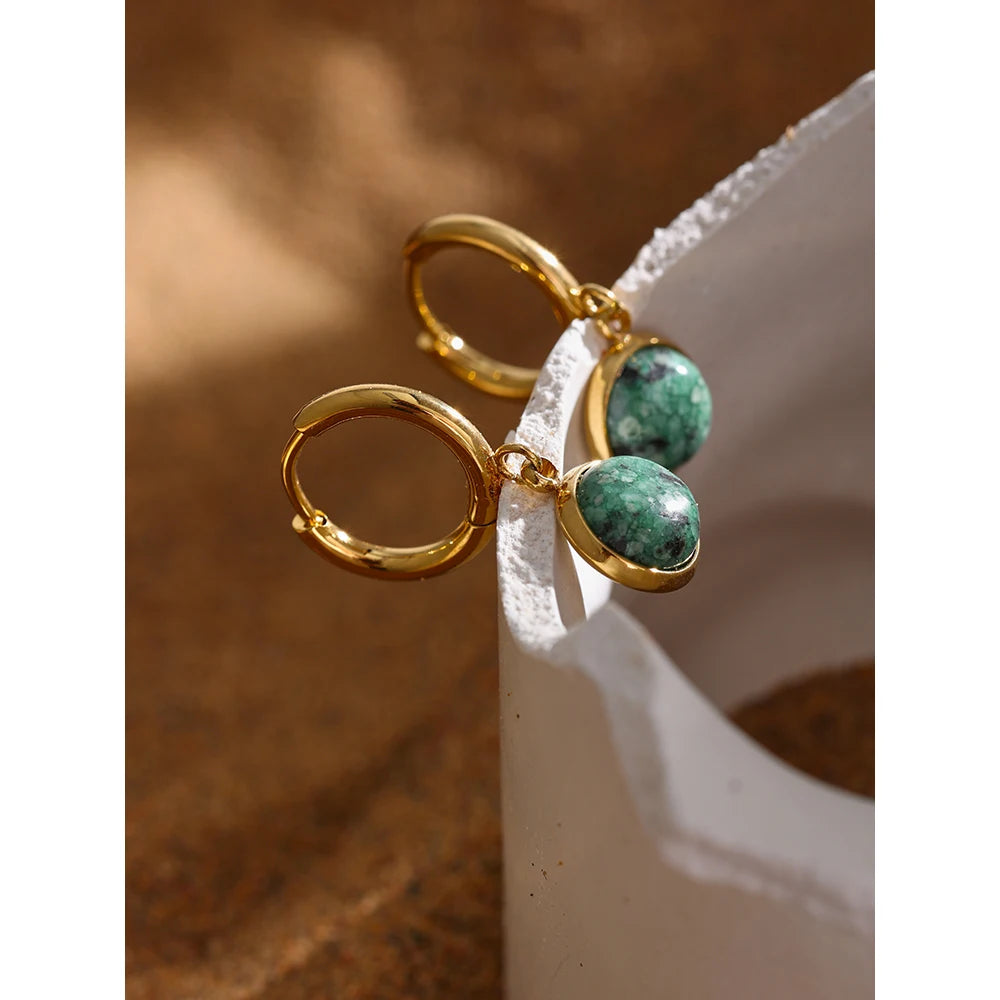 Natural Green Stone Silver Hoop Earrings Margot