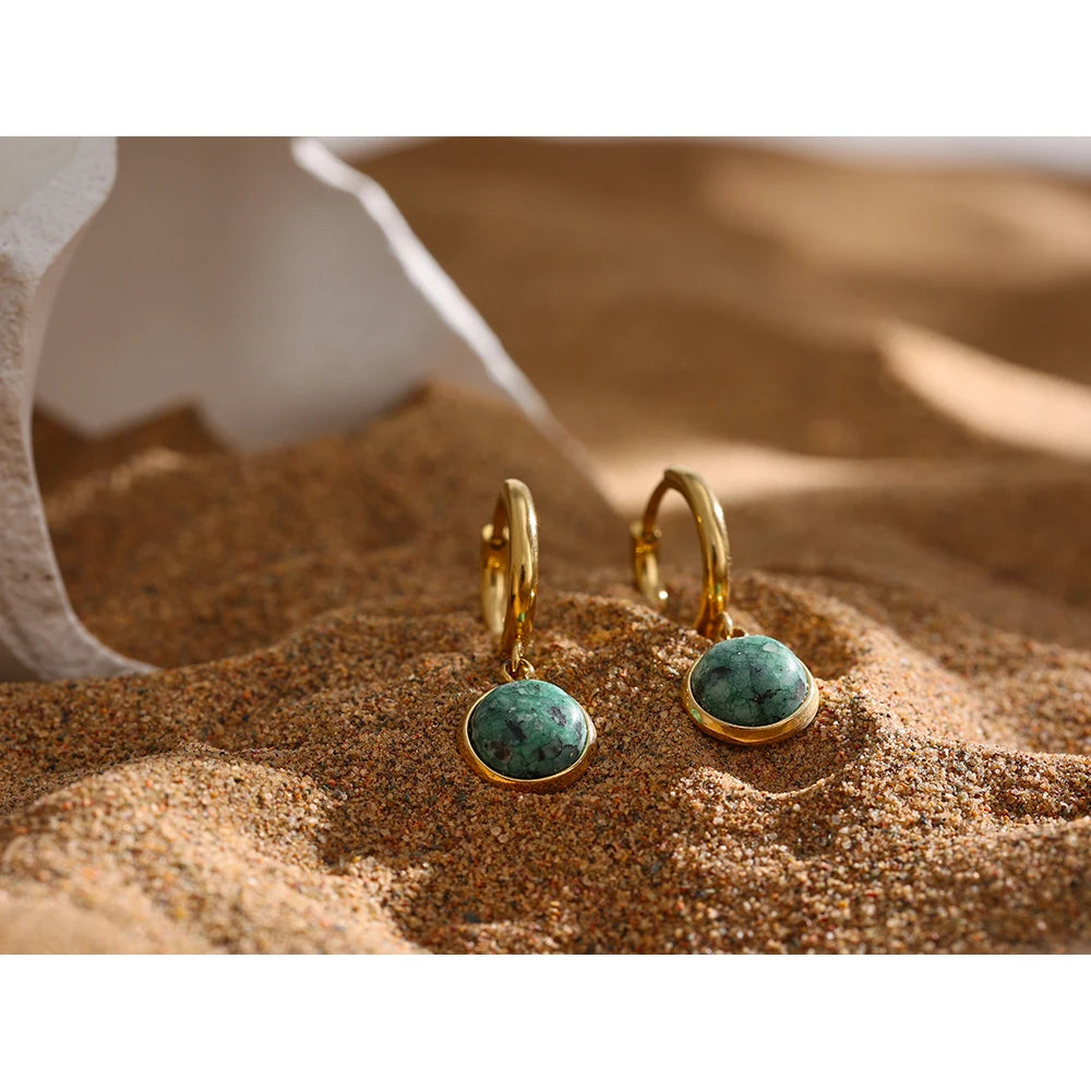Natural Green Stone Silver Hoop Earrings Margot