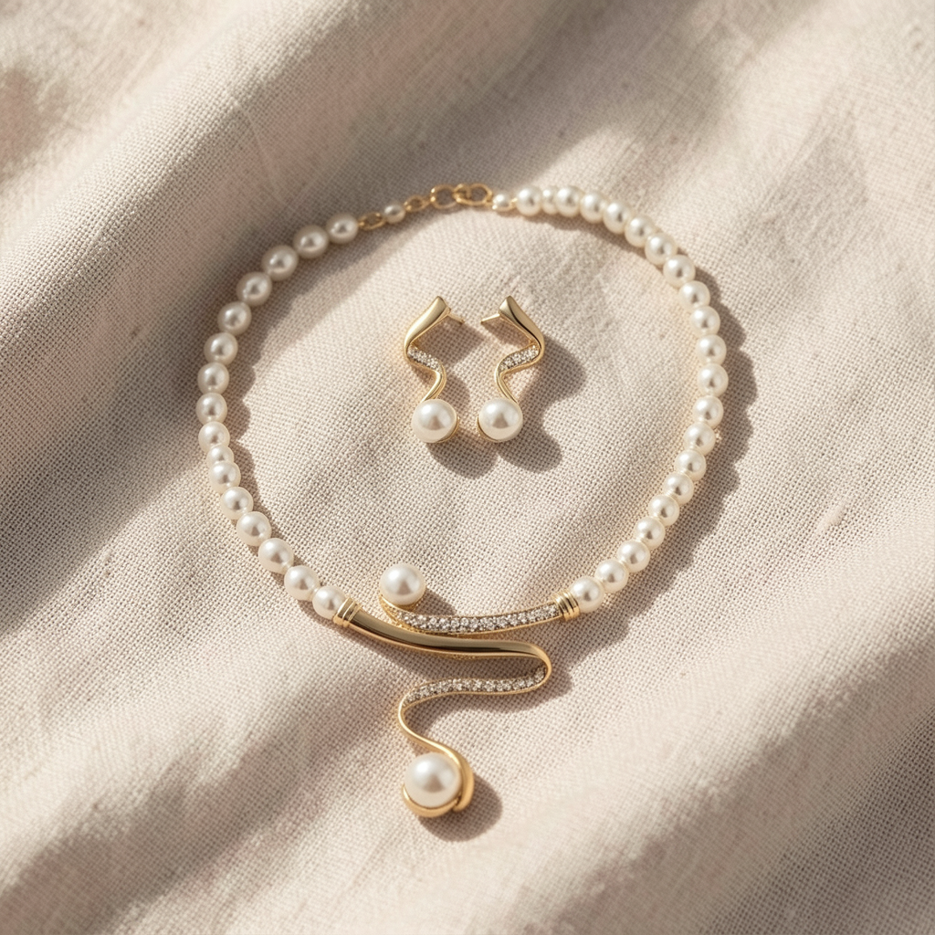 Natural Pearl Necklace and Earring Set Margot