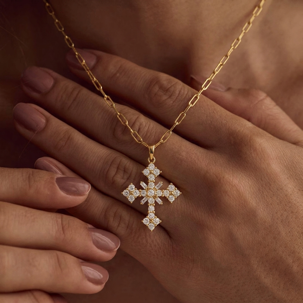 Ornate Gold Cross Necklace Margot