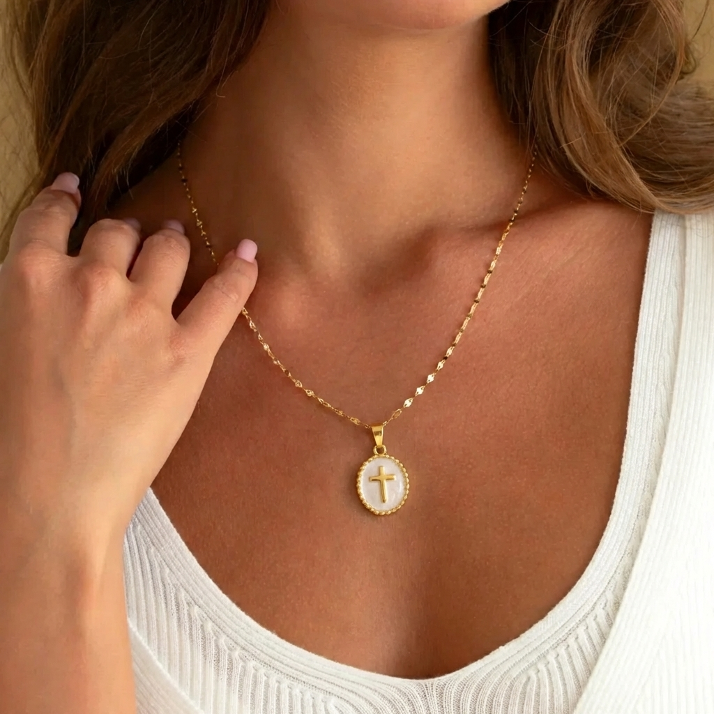 Pastel Cross Necklace Gold Margot