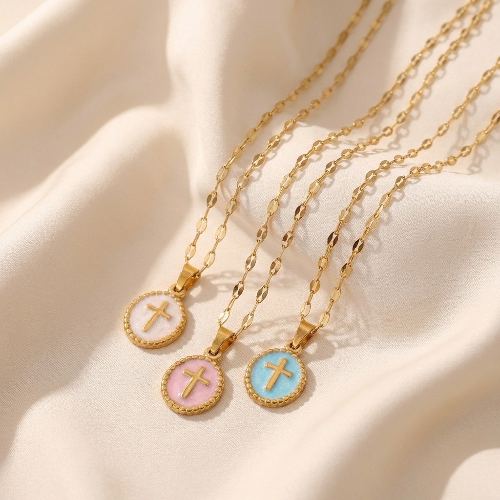 Pastel Cross Necklace Gold Margot