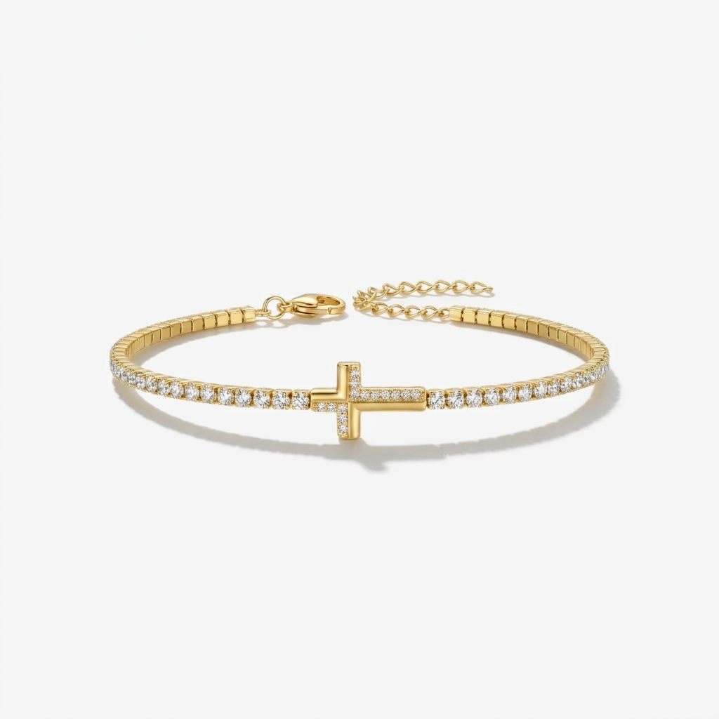 Pave Gold Bracelet with Cross Design Margot