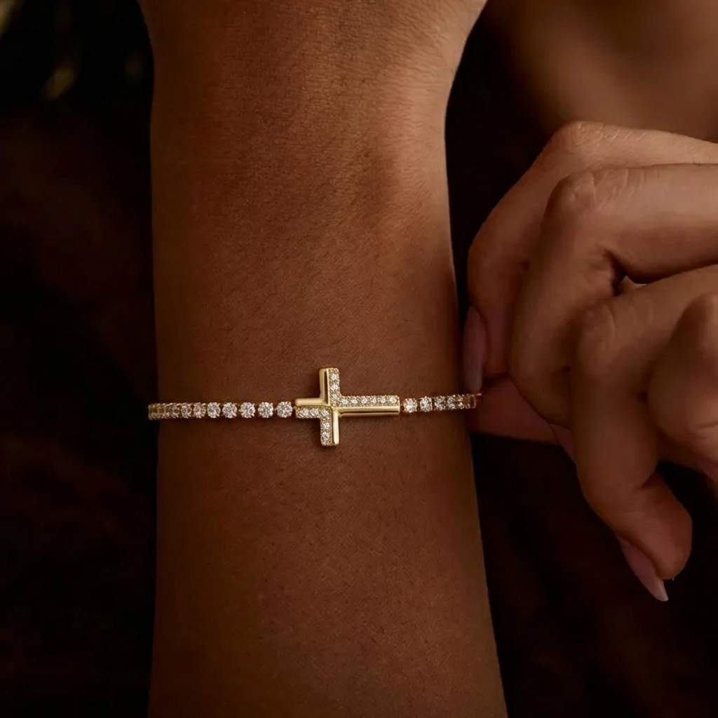 Pave Gold Bracelet with Cross Design Margot