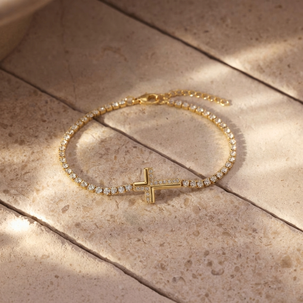 Pave Gold Bracelet with Cross Design Margot